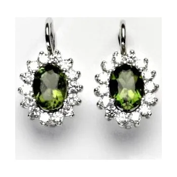 Náušnice Čištín NK 1507 Stříbrné náušnice, přírodní vltavín, čiré zirkony, Kate