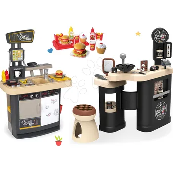 Dětská kuchyňka Set holičství trojkřídlé Barber Cut&Barber Shop Smoby a restaurace s kuchyňkou a hamburgery