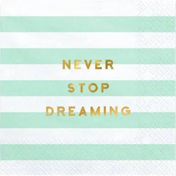 Stolování Ubrousky Yummy - Never stop dreaming, mátová, 33x33cm