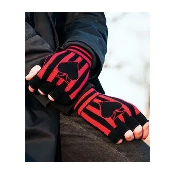 Rukavice Rukavice bezprsté s červenými pruhy a motivem piky