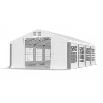 Zahradní stan Párty stan 8x18x3m střecha PVC 560g/m2 boky PVC 500g/m2 konstrukce ZIMA PLUS Bílá Bílá Šedá