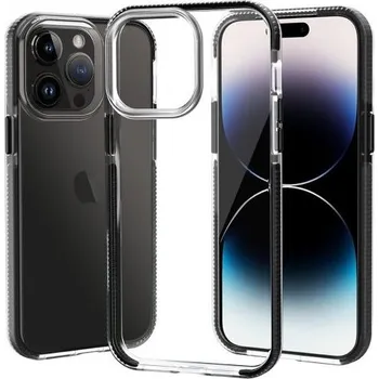 Pouzdro na mobilní telefon Transparentní kryt s barevným rámem z měkkého plastu pro iPhone 14 Pro Max - černý