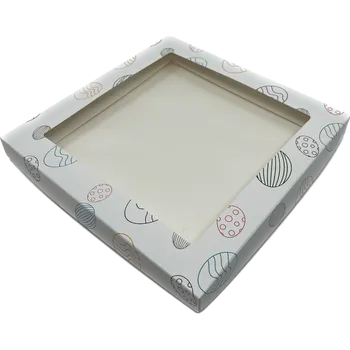 Krabička na výslužku Velikonoční krabička s průhledem bílá s potiskem velikonoc 15x15x2 cm