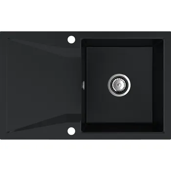 Granitový dřez Sink Quality Obsidian, kuchyňský granitový dřez 790x500x210 mm + chromový sifon, černá, SKQ-OBS.C.1KDO.X