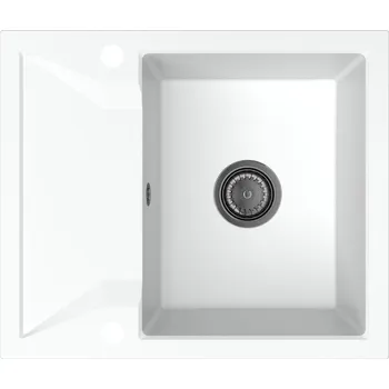 Granitový dřez Sink Quality Obsidian, kuchyňský granitový dřez 590x500x210 mm + černý sifon, bílá, SKQ-OBS.W.1KKO.XB