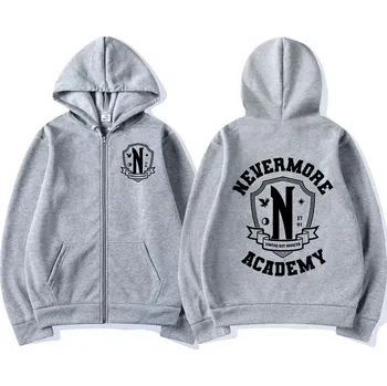 Dámský svetr Dámská mikina na zip Wednesday Addams akademie Nevermore Barva: Šedá, Velikost: XL