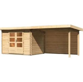 Zahradní domek dřevěný domek KARIBU BASTRUP 3 + přístavek 300 cm včetně zadní stěny (9303) natur