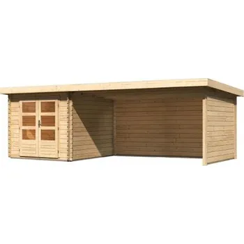 Zahradní domek dřevěný domek KARIBU BASTRUP 4 + přístavek 400 cm včetně zadní a boční stěny (9307) natur