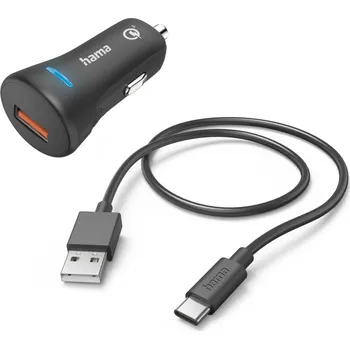 Hama set rychlá USB nabíječka do vozidla QC 3.0 19,5 W kabel USB A-C 1,5 m
