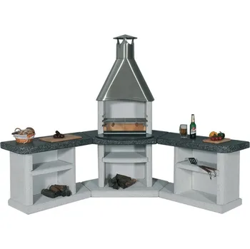 Zahradní krb Norman Avanta Exclusive - rohová sestava Povrch: bílo-šedý otryskávaný, Střecha: měď