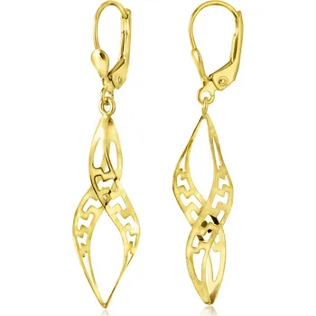 Náušnice GEMMAX Atraktivní zlaté visací náušnice Spirály s řeckým vzorem - mat – zlatý šperk ryzosti 585/1000 v Dárkovém balení s Certifikátem GLEYN-34161