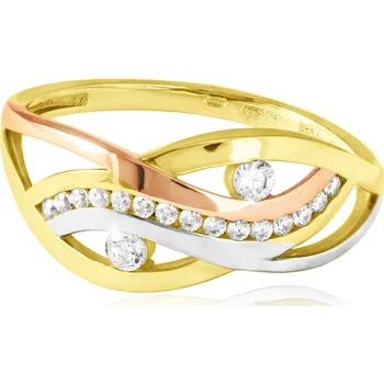 Prsten GEMMAX Atraktivní prsten ze žluto-bílo-růžového zlata se zirkony vel.&nbsp;60 – zlatý šperk ryzosti 585/1000 v Dárkovém balení s Certifikátem GLRCB-60-34461