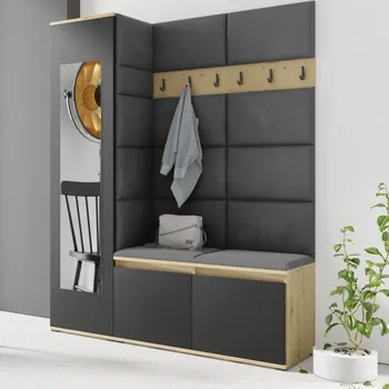 Předsíňová stěna Předsíňová stěna Emi 14 - dub/černá Barva panelů: Tmavě šedá - Trinity 15