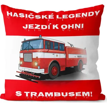 Dekorativní polštářek Polštář Hasičské legendy – Trambus (Velikost: 40 x 40 cm)