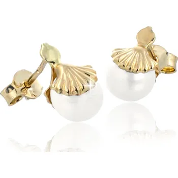 Náušnice GEMMAX GLEYP0091 Zlaté perlové náušnice v lastuře – zlatý šperk ryzosti 585/1000 v Dárkovém balení s Certifikátem GLEYP-00911