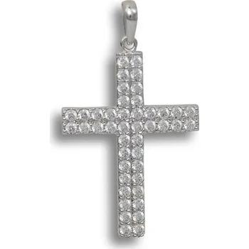 Přívěsek GEMMAX Zlatý přívěsek Křížek - osazený dvěma řadami zirkonů – zlatý šperk ryzosti 585/1000 v Dárkovém balení s Certifikátem GLPWB-74201