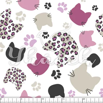 Zakázkový tisk, softshell, kočárkovina... Levhartí kočičky fialové Látky k tisku: Lycra