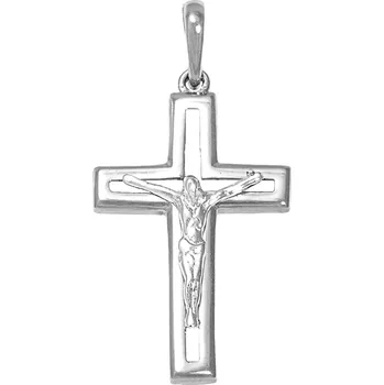 Přívěsek GEMMAX Zlatý bílý Kříž s Ježíšem Kristem – zlatý šperk ryzosti 585/1000 v Dárkovém balení s Certifikátem GUPWN-15381