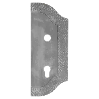 Dveřní kování KOVIAN, s.r.o. Štít 265x105x3mm s otvory, rozteč 90mm, otvor na kliku ø 19mm, zdobený, pravý, pro zámek ZM90/80