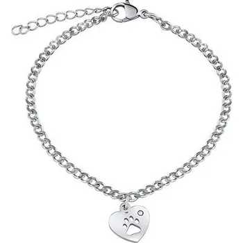 Náramek Dámský náramek z chirurgické oceli s přívěskem srdíčka a tlapkou Morty KMM147307