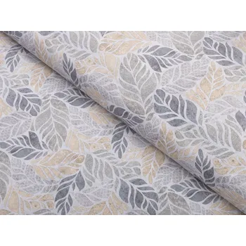 Dekorační látka PML-057 Mozaika žlutošedých listů na šedém - šířka 155 cm