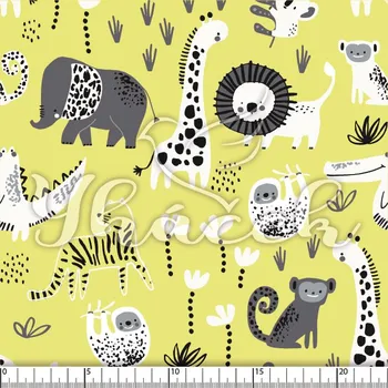 Zakázkový tisk, softshell, kočárkovina... Malované safari na žluté Látky k tisku: Teplákovina nepočesaná