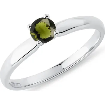 Prsten Zlatý prsten s vltavínem v bílém zlatě KLENOTA