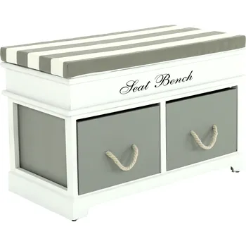 Botník Lavice s polštářem, bílá / šedá, SEAT BENCH 2 NEW HX12-284