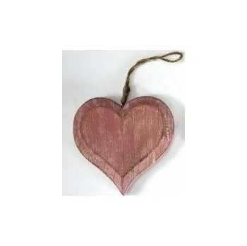 Růžové srdce dřevo 15x15cm, dekorativní závěsné srdce z růžového dřeva