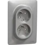 Dvojzásuvka Unica aluminium natočená, clonky Schneider NU206530