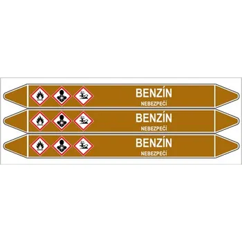 samolepka Značení potrubí, benzín,3 ks, 355 × 37 mm