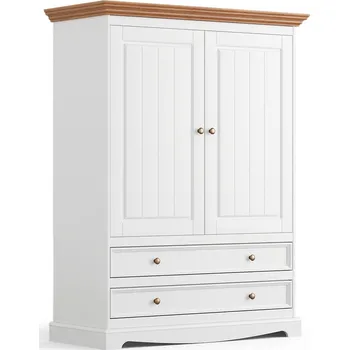 Šatní skříň KATMANDU Dřevěná skřín Belluno Elegante bílá, medový dub, masiv, rozměr 147x108x45cm