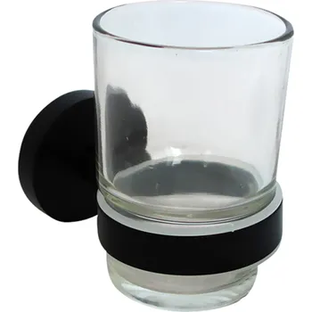 Držák na kartáček DARK: Držák kartáčků s čirou skleničkou, LESKLÁ ČERNÁ