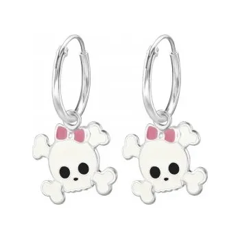 Náušnice Stříbrné náušnice kruhy lebka barevná - A4S13522 (Stříbrné náušnice lebky na kruhu)