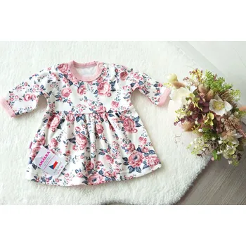 Dívčí šaty AMÁLKA Bavlněné šaty dlouhý rukáv, pudrově růžové květy Velikost: 92