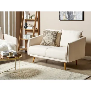 Pohovka Pohovka Béžová čalounění 2místná Polstrované sedadlo Kovové zlaté nohy Retro Glamour Beliani