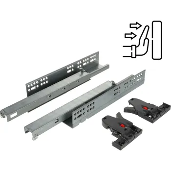 Nábytkové kování Interex Skrytý plnovýsuv LUXON pro bezúchytkové otevírání PUSH s úchyty a 2D / 35 kg 300 mm