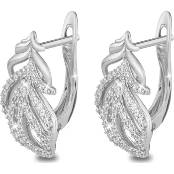 Náušnice biju Rhodiované náušnice list se zirkony 2994