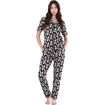 Dámské pyžamo Dámské pyžamo 180/155 černobéžové - Karol XL