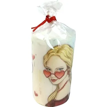 Svíčka Emocio Láska - Dívka s brýlemi, srdce bílá svíčka válec 60 x 110 mm