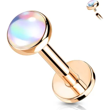 Piercing Atreya Labreta s duhově lesklým kamenem a vnitřním závitem Barva: Rosegold / Čirá, Délka / Průměr: 8 mm