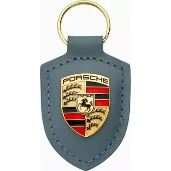 PORSCHE Crest Keyring Přívěsek na klíče šedomodrá (Exkluzivní přívěsek na klíče s erbem Porsche vyrobený z pravé kůže)