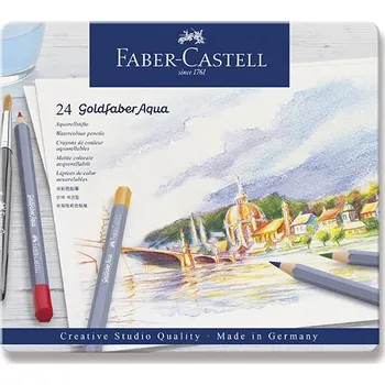 Kresba Akvarelové pastelky Faber-Castell Goldfaber Aqua - plechová krabička, 24 barev