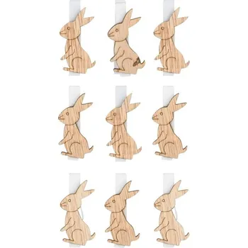 Velikonoční dekorace dekorace ZAJÍC na kolíčku, 4,5cm, dřevo, 9ks