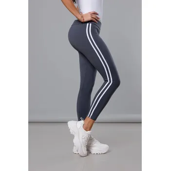 Dámské legíny Dámské bavlněné legíny v grafitové barvě s lampasy (YW06038) odstíny šedé XL (42)