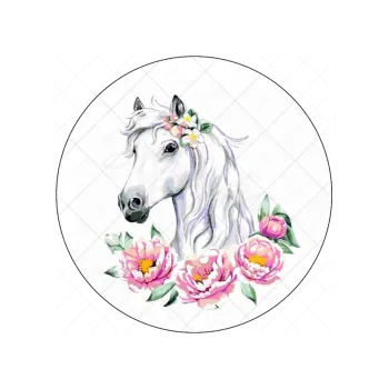 Jedlá dekorace na dort KOŇSKÁ HLAVA květiny, VARIANTA Jedlý papír, TVAR kruh 884