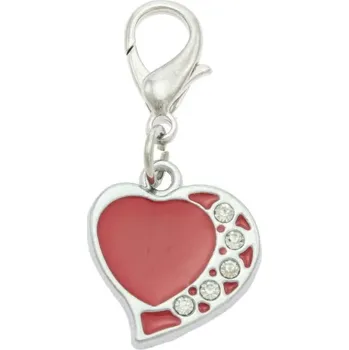 Přívěsek Přívěsek na klíče/obojek Srdíčko (Přívěsek s karabinkou vhodný i na obojek pro psy, posázené kamínky. Testováno na nikl. Materiál: Zinkoslitina. Povrchová úprava: Pochromováno.)