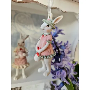 Závěsná ozdobná dekorace králičice v šatech s vajíčkem - 4*4*10 cm