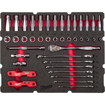 Skříňka na nářadí MILWAUKEE PACKOUT pěnová vložka s ráčnou 3/8 a kombinovanými klíči 55 ks 4932493640