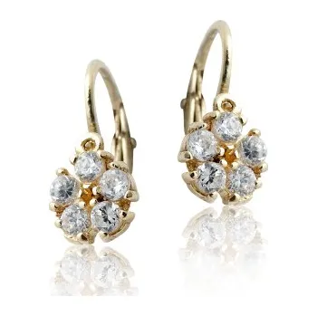 Náušnice Zlaté dětské náušnice kytička čirý zirkon - VE202 - žluté zlato (Dětské zlaté náušnice kytičky se zirkonem)